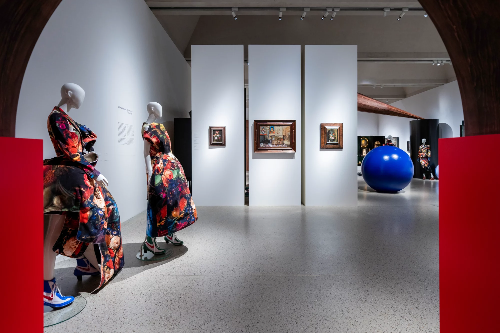 View of the Garden of Delights – The Seventeenth Century in Bloom exhibition at Museum De Lakenhal, featuring floral fashion, Old Masters and scenography by Walter Van Beirendonck.